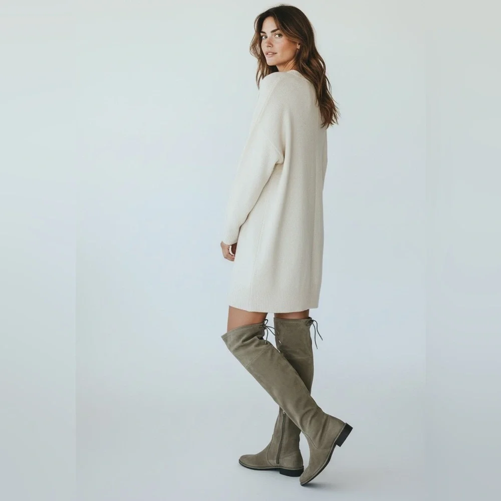 Jacobies over knee high taupe tan suede boots 8.5 inner zip synthetic lining - Picture 2 of 16